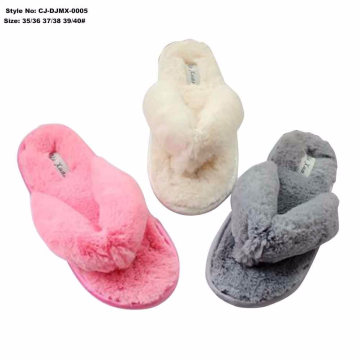 Soft and Comfortable Anti-Slip Plush Faux Fur Winter Indoor Flip Flop Slipper for Women